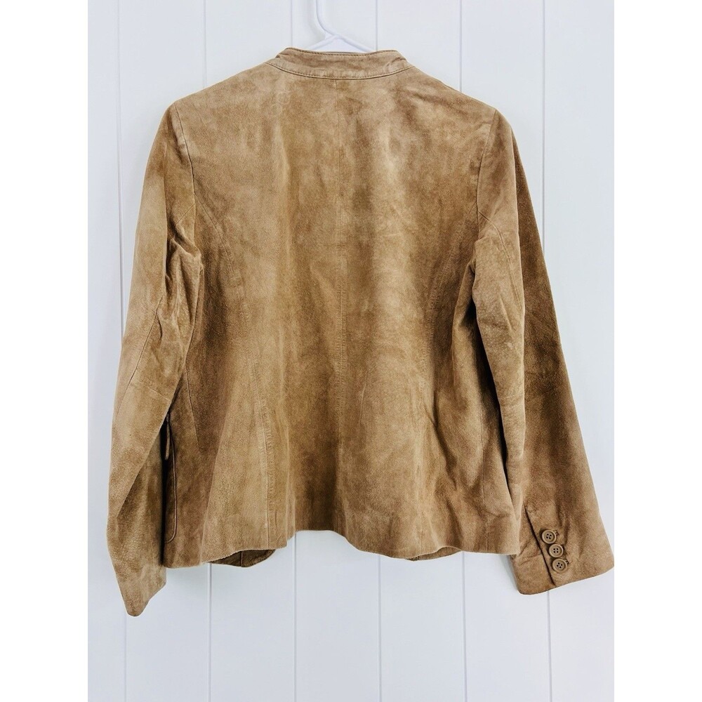 Vintage Liz Claiborne Brown 100% Suede Leather Satin Lined Button Up Jacket Med - Picture 8 of 8
